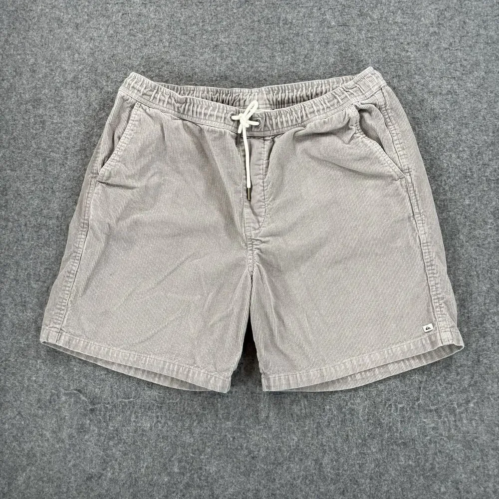 Quiksilver Taxer Corduroy Shorts Mens XL Grey Elastic Waist Drawstring 36x7